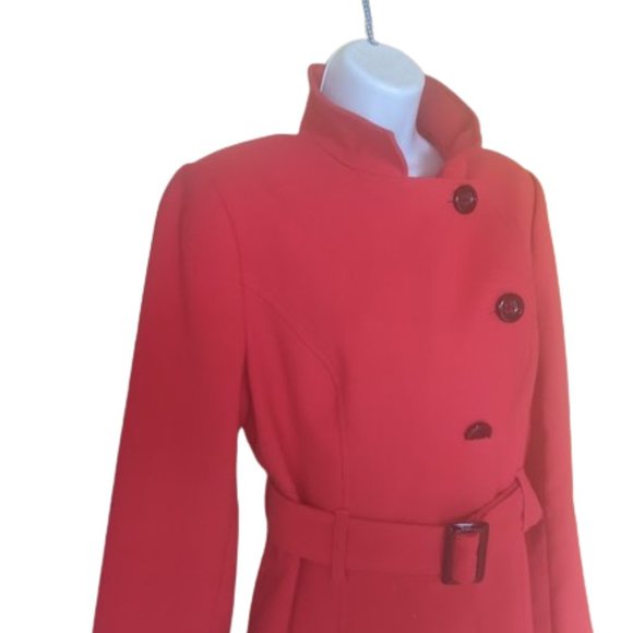 Bright Red Belted Peacoat Size Large - Picture 3 of 10